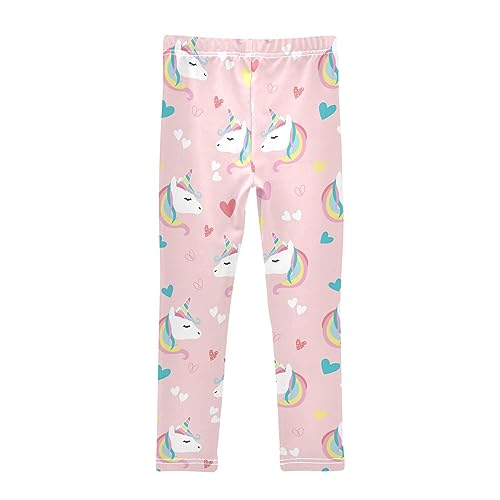 Cute Unicorn Girls' Leggings Toddler Doodles Pink Hearts Kids Yoga Pants Dance Active Tights 5T2