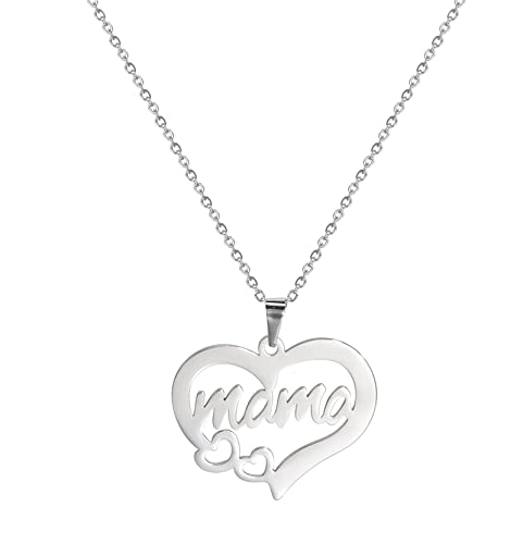 unift Collar de mamá para mujer, de acero inoxidable, con colgante de letras de mamá, regalo personalizado para el día de la madre, cumpleaños de la madre, Acero inoxidable, No es una piedra preciosa