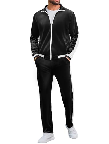 Vssjavun Men's 2 Piece Tracksuit Velour Track Suits Casual Sweatsuits Full Zip Velvet Jogging Suit Sets