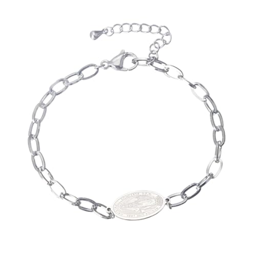 New 2026 Fashion Jewelry Women's Gift High Waterproof 18K Gold Plated Virgin Mary Charm Long Cross Chain Stainless Steel Bracelet Accessories Creative