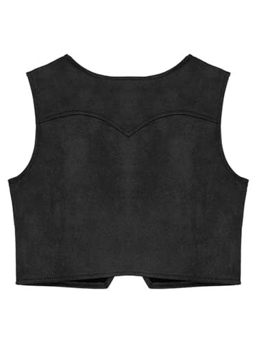 Choomomo Kids Boys Western Cowboy Suit Vest Halloween V-Neck Open Front Tassel Dressy Waistcoat Black 10 Years4
