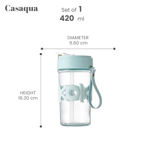 Image of Glass Tumbler with Straw & Flip Lid - 420ml, Set of 1, Reusable Clear Glass Water Bottle with Silicone Sleeve, Portable Travel Sipper Cup for Water, Juice, Iced Coffee, Milk & Smoothies