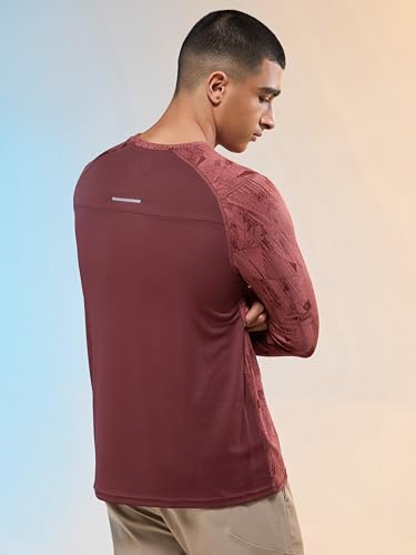 Image of TECHNOSPORT Men's Slim Fit All Over Print Jacquard Crew Neck Full Sleeve T-Shirt, Quick Dry Activewear Tee with UPF 50+ Sun Protection for Gym, Running, Sports & Everyday Wear