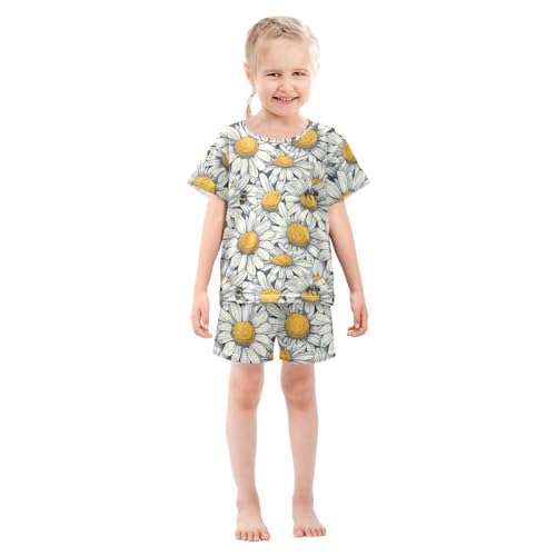 ALAZA Daisy Flowers Bee Pajama Set Short Sleeve Sleepwear Soft Lounge Nightwear3