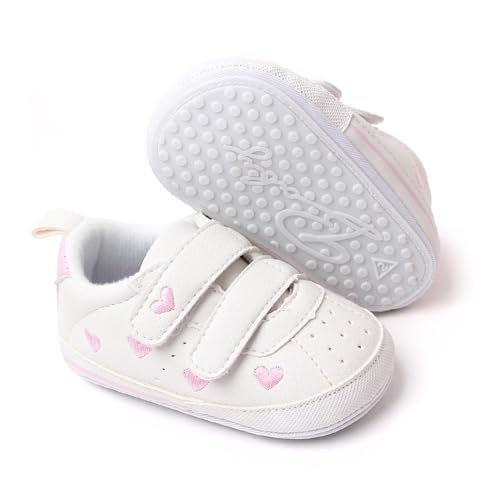 Clowora Baby Boys Girls Shoes Non-Slip Rubber Sole Sneakers Infant First Walking Toddler Crib Shoes Newborn Loafers Flats. (11/Pink,6-12 Months)