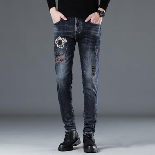 Jeans Pants Trousers Denim Elastic Letter Embroidered Men's Small Legged Slimming3
