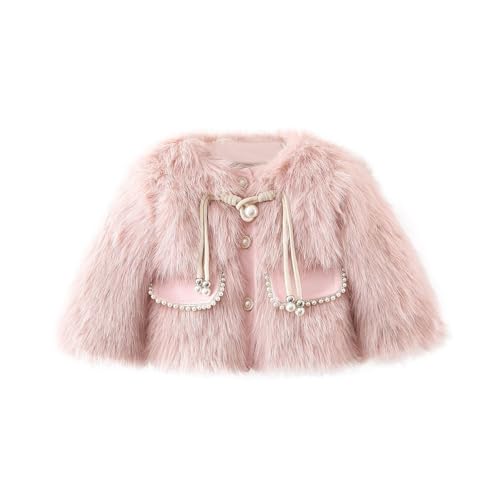 Youth Girls Faux Fu𝐫 Fleece Jacket Cute Warm Cozy Coat Toddler Button Down Jackets Teens Trendy Kid Long Coat Girl