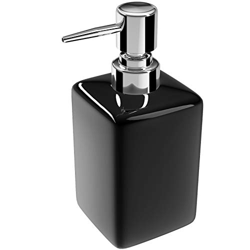 Nuscen Black Ceramic Soap Dispenser, 300ml Square Liquid Soap & Lotion Bottle with Pump for Bathroom Kitchen & Hotel