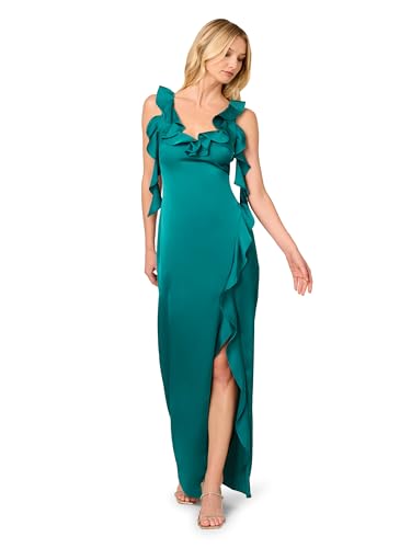 Adrianna Papell Stretch Satin Long Dress Vestido para ocasión Especial, Esmeralda Profunda, 44 para Mujer