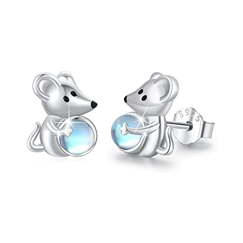 Mouse Stud Earrings Moonstone Stud Earrings for Women 925 Sterling Silver Mouse Earrings Hypoallergenic Jewelry Gifts for Women Girls Kids Cover