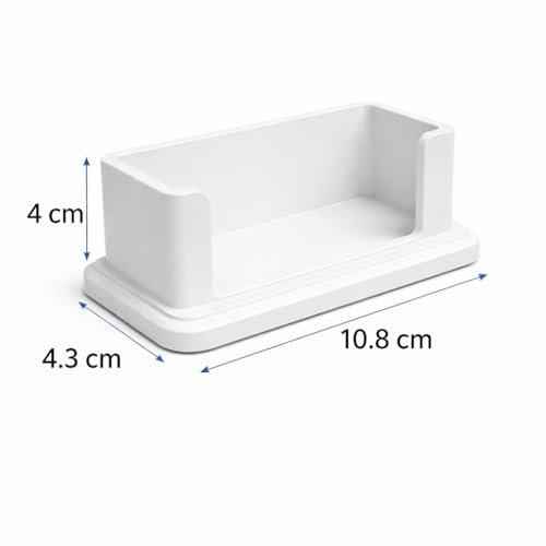 Image of Modern Minimalist Visiting Card Holder for Desk - Premium Plastic Business Card Stand, Office Table Card Organizer for Professionals, Reception, Home Office (White)
