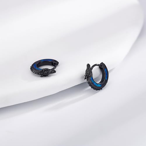 13mm Dragon Hoop Earrings Sterling Silver Black Opal Dragon Huggie Hoop Earrings Viking Punk Rock Jewelry Gift for Men4