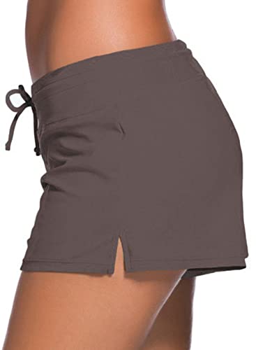 Aleumdr Swim Shorts For Women - Sports 3" Tankini Bottom Shorts With Side Split Waistband For Surfing Sail Summer Beach Swimwear Brown X-Large #TOP2