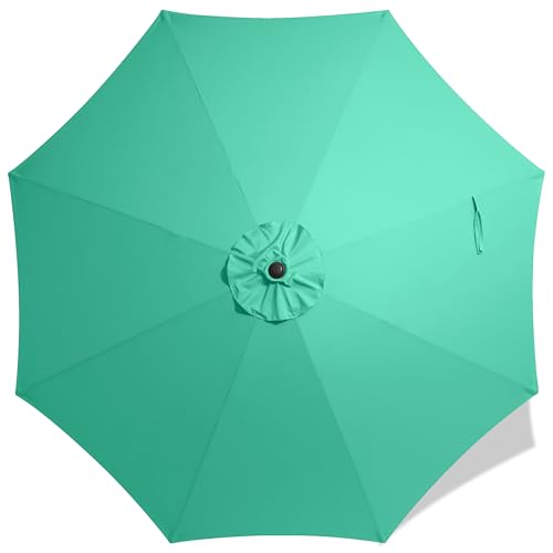 AreShark 9FT Patio Umbrella Replacement Canopy Durable UV Protective Outdoor Table Market Umbrella Top for 8 Ribs Canopy Only with Air Vent-Aqua Sky