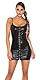 Koucla Damen Kleid Wetlook Minikleid mit Haken Verschluss (Schwarz)