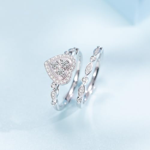 Love Heart Moissanite Engagement Rings for Women, Moissanite Wedding Rings Bridal Set,Two Rows Design,D Color VVS1 18k Gold Plated 925 Sterling Silver Promise Ring for Her3