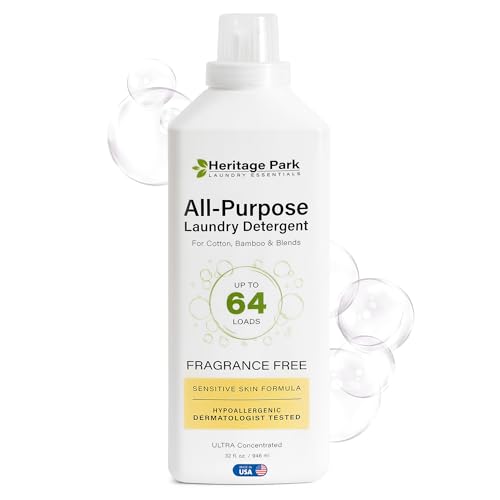 Heritage Park Luxury Laundry Detergent, Dermatologist Tested, Plant-Based, Fragrance Free, 32 fl oz