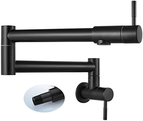 Cinwiny Pot Filler Faucet Wall Mount Matte Black Kitchen Restaurant Sink Stretchable Commercial Faucet with Folding Double Joint Swing Arm Single Hole Two Handles NPT Stainless Steel