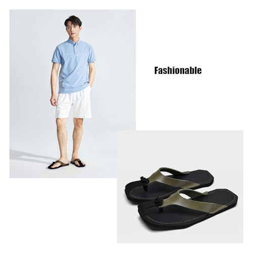 Men's Genuine Leather Wide Box Flat Flip-Flops Comfortable Slip On Soft Sole Outdoor Walking Thong Slides Sandals For Summer Beach Leisure Daily3