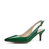 Women's AX001 Patent Leather Pointed Toe Elegant Kitten Heel Slingback Dress Pump Shoes Green Size 7 US