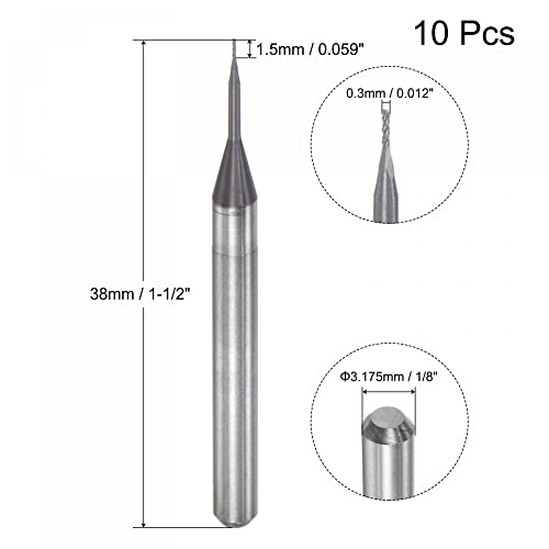 Image of uxcell End Mill CNC Router Bits, 0.3mm x 1.5mm 1 /8 inch Shank Diamond Film Coated Carbide Engraving Bit Milling Cutter Right Hand for PCB Plastic Fiber Wood 10pcs