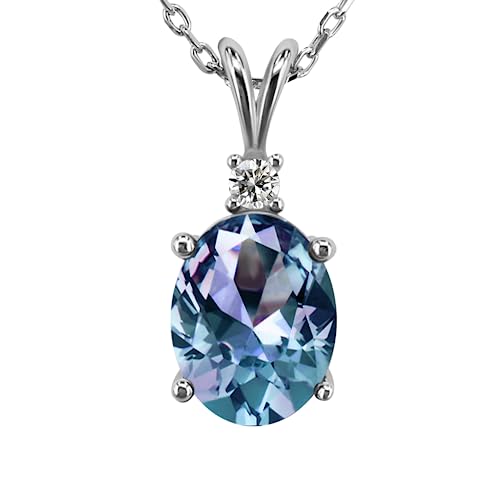 VEMAZA Color Change Created Alexandrite Pendant Necklace Sterling Silver Heart Oval Round Shape Halo June Birthstone Necklace For Women (Mon Ange)
