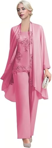 Women's 3 pcs Mother of The Bride Pant Suits Dressy Casual Long Sleeve Pantsuit for Wedding Guest