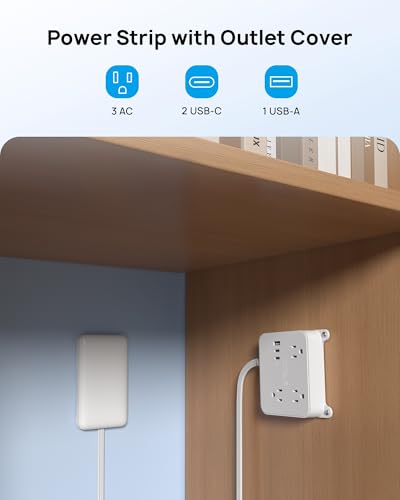 TROND Flat Power Strip con Cubierta y 3 Tomacorrientes Espaciados miniatura 2