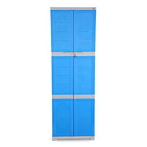 Image of Cello Novelty Large Plastic Cabinet with Dustproof Doors| 3 Year Warranty | Almirah, Cupboard, Wardrobe for Home, Living Room, Bedroom, Kitchen, Office, Outdoor| Blue & Grey Colour