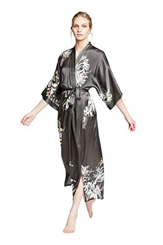 KIM+ONO Silk Kimono Robe Long - Yuri - Gunmetal (Grey)
