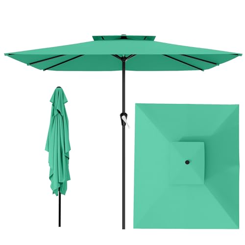 Image of AreShark 8'x10' 2 Tiers Rectangular Patio Umbrella - Outdoor Umbrella Waterproof UV Protection, Market Table Umbrella w /Crank for Pool, Backyard, Deck(Turquoise)
