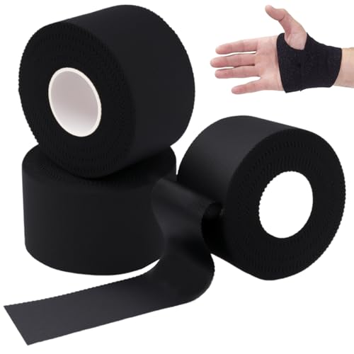 3 Rolls Cinta Adhesiva Deportiva, 3,8cm x 9.1m Tape Vendaje Deportivo, Cinta Deportiva Rasgable, Sport Tape Algodón Inelástica, para Tobillo, Muñeca, Rodilla, para Balonmano, Boxeo, Fútbol, Voleibol