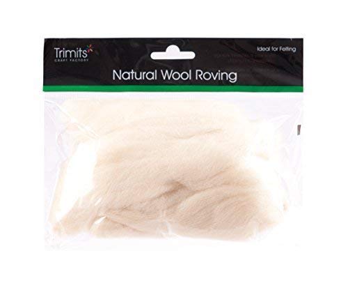 Trimits White Natural 100% Wool Roving For Needle Felting 50G