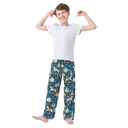 Boys' Pants Hristmas Noel Bauble Tree Branche Rocking Horse Long Bottoms Elastic Waist Trousers with Pockets S-XL2