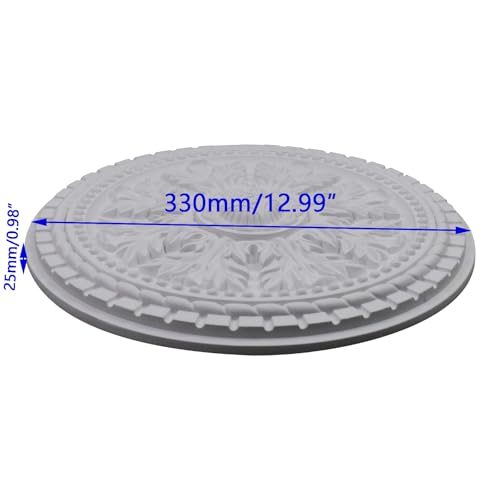 Image of 13 Inches PU Ceiling Medallions 2Pcs, White, for Ceiling Hole Covering | Whole Plate Type, Paintable, European Vintage Style Carving, Made of Synthetic Foam