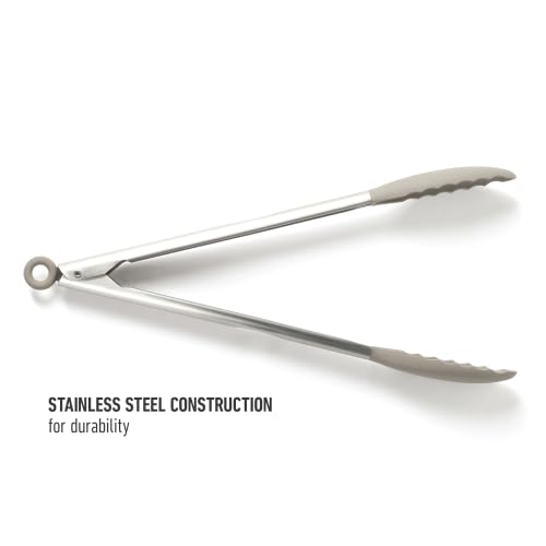 Image of Calphalon Edge Kitchen Tongs, Stainless Steel Locking Tongs with Heat-Resistant Silicone Heads, Nonstick-Safe Cooking Tongs for Grilling, Serving & Food Prep, Taupe