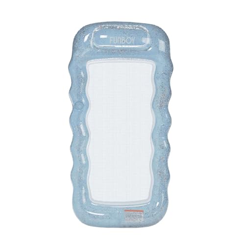 FUNBOY Giant Luxury Clear Blue Glitter Mesh Inflatable Tanning Pool Float Water Hammock, Adult Raft Lounger Floatie for Summer Pool Party, Beach & Lake by FUNBOY - Used condition - US$31.01