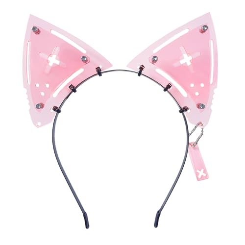 QUICOMP Cyberpunk Colorful Ear Hairband Fish Bone Hair Accessories COS Props (X Pink)