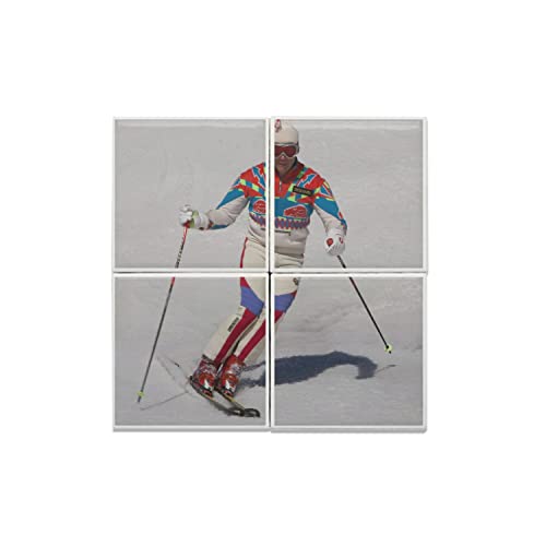 Carreaux Céramique Décoratif Vintage 70's Objet Déco Mural Homme en Ski Combinaison Ringarde