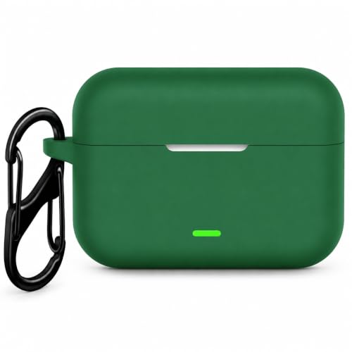 Image of Silicone Case for Realme Buds T500 Pro TWS Earbuds | Shockproof 360 Protective Cover | Heavy-Duty Carabiner Clip | LED Visible | Soft Anti-Slip & Lightweight Case (Green)