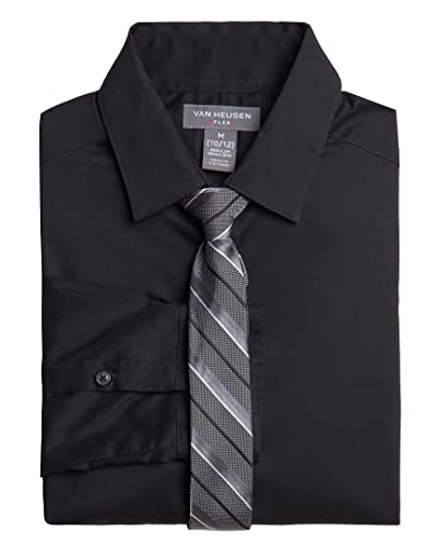 Van Heusen 1249 Boys' Long Sleeve Collared Button-Down Dress Shirt And Tie Set, Black Stripe, 14-16 Husky thumb #1