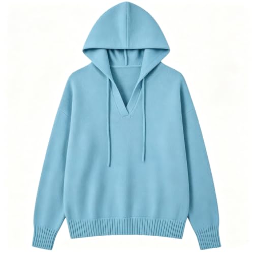 Womens Hooded Sweaters Long Sleeve V Neck Drawstring Cable Knit Sweater - image 4