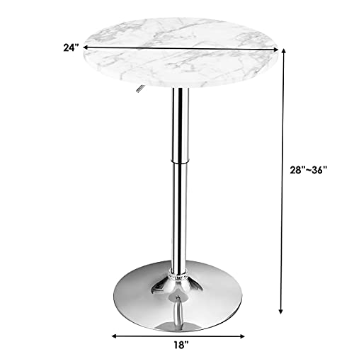 Image of Giantex Round Pub Table Height Adjustable, 360 Swivel Cocktail Pub Table with Sliver Leg and Base for Home, Bar Table (White)