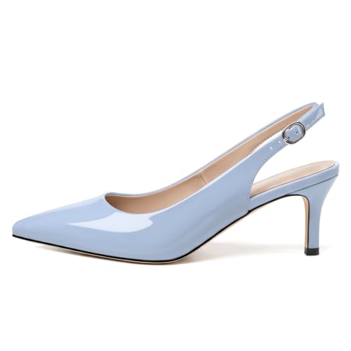 Image of NUMALEO Slingback Heels for Women Pointed Close Toe Kitten Heels Patent Pumps Dress Party Comfy Heeled Sandals Stiletto 2.5 Inch Dress Shoes