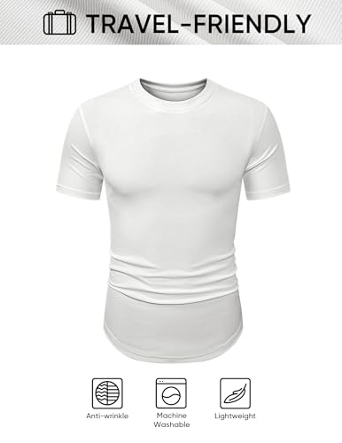 Image of JMIERR Mens Short Sleeve T Shirt Summer Muscle Slim Fitted Crewneck Longline Tees Shirts for Gym Workout