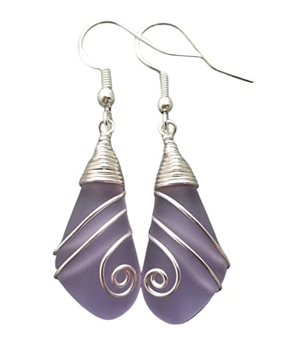 Handmade Hawaiian Sea Glass Earrings, Wire Wrapped Swirls Earrings, Sea Glass Jewelry For Women Beach Jewelry For Women, Unique Birthday Gift For Women