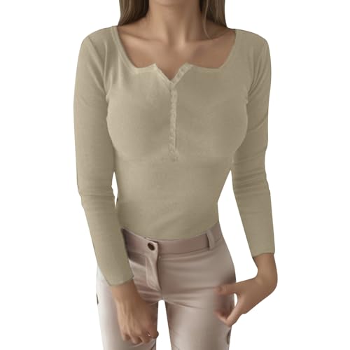 V Neck Sweaters for Women Solid Fitted Long Sleeve Ribbed Knit Pullover - image 2