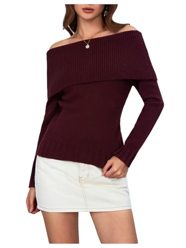 MakeMeChic Women's Off The Shoulder Sweater Oversized Long Sleeve Off Shoulder Sweaters Tops