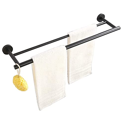WLVG Barre Porte-Serviettes Double Multifonction, Porte-Serviettes Noir en Acier Inoxydable SUS304, Support de Tour Mural pour matériel de Salle de Bain et Cuisine, 60 cm/23,6 Pouces Cover