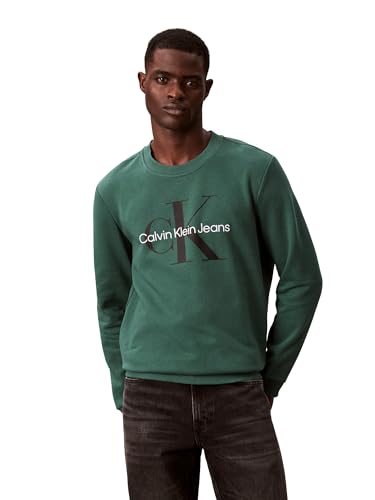 Calvin Klein Men's Monogram Logo Crewneck Sweatshirt Pullover Sweater, Hunter Green, L